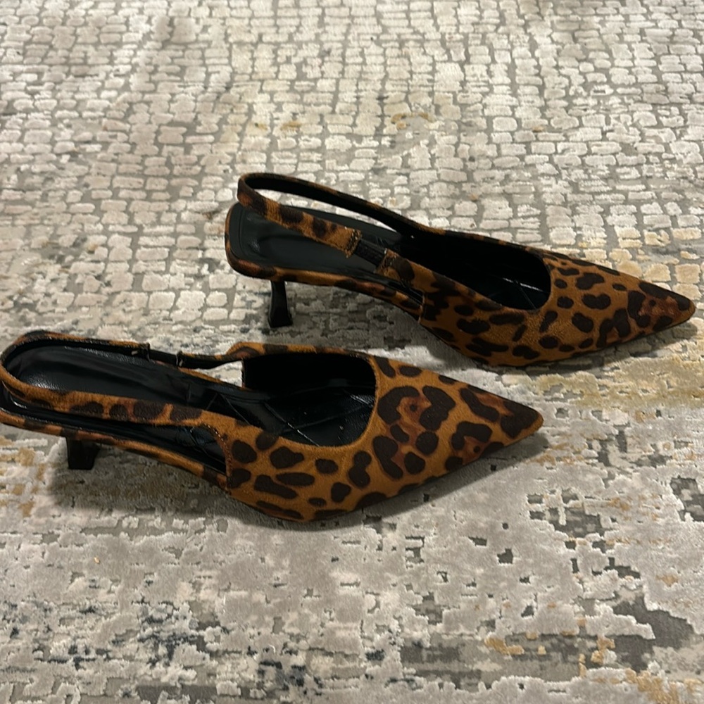 Leopard print sling back kitten heels